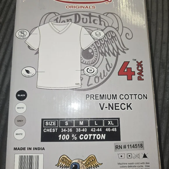 Nwt Von Dutch Mens V Neck Tees 4pk Medium New - Picture 2 of 2